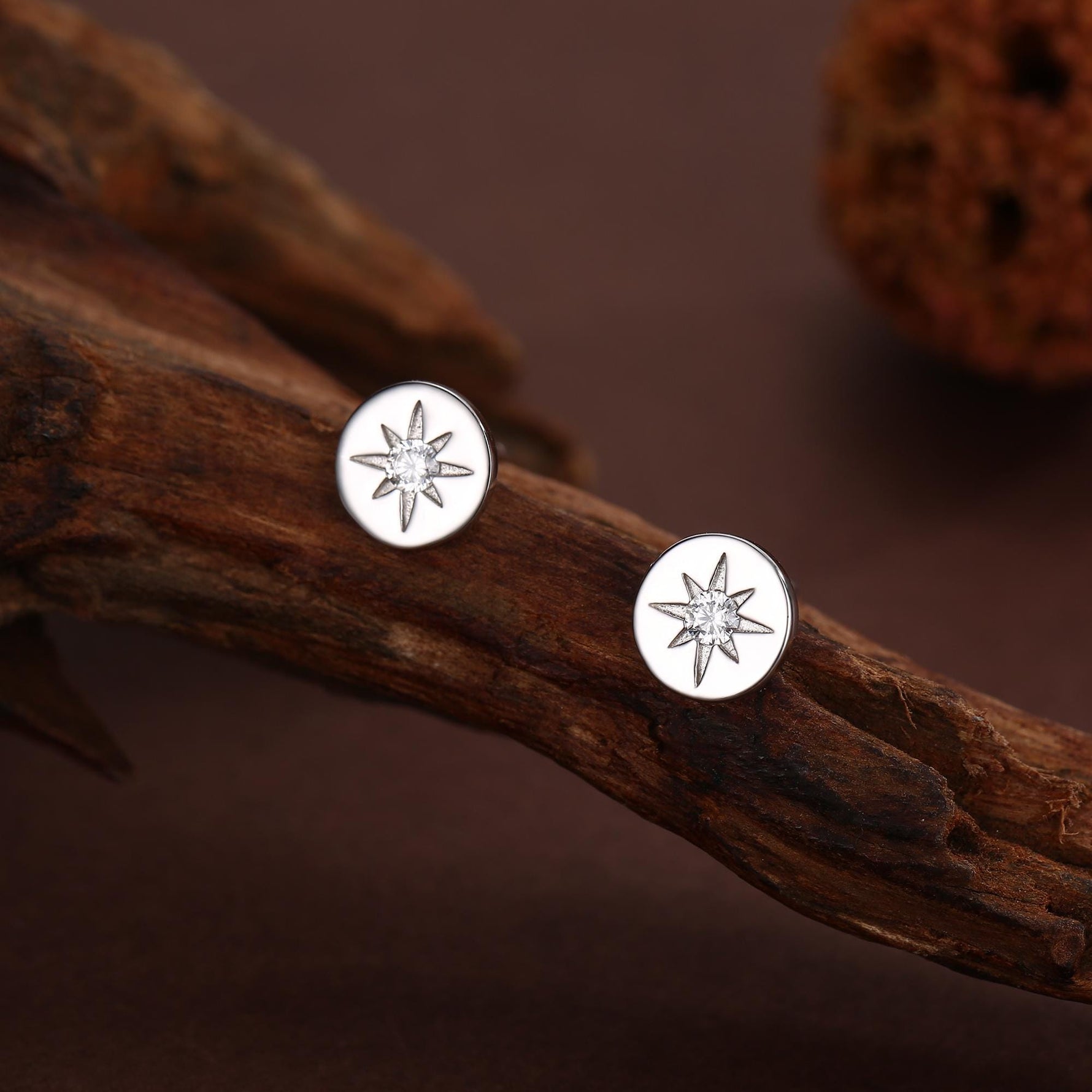 Starburst Disk Stud Earrings in Sterling Silver, Silver or Gold or Rose Gold, Star Earrings, Sunburst Earrings, Celestial Jewellery