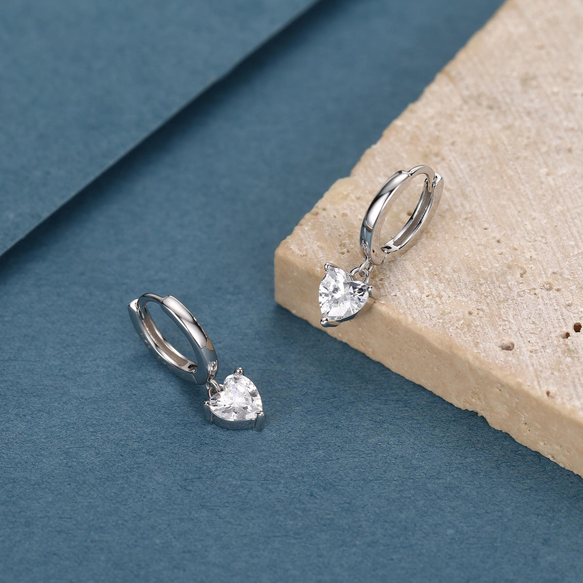 Heart CZ Huggie Hoop in Sterling Silver, Silver or Gold, 8mm Inner Diameter, Stacking Earrings, Heart Hoops, April Birthstone