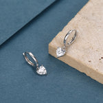 Heart CZ Huggie Hoop in Sterling Silver, Silver or Gold, 8mm Inner Diameter, Stacking Earrings, Heart Hoops, April Birthstone