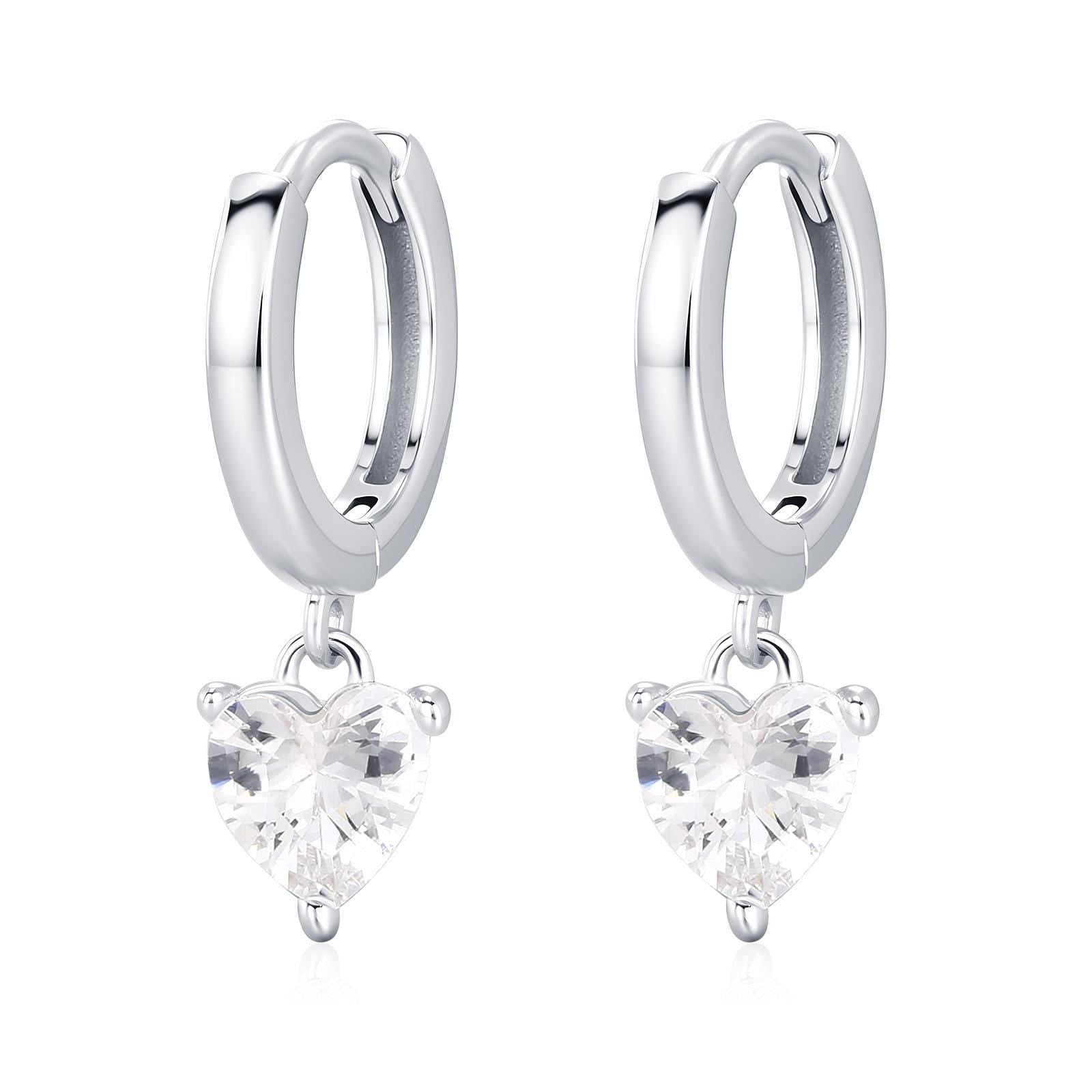 Heart CZ Huggie Hoop in Sterling Silver, Silver or Gold, 8mm Inner Diameter, Stacking Earrings, Heart Hoops, April Birthstone