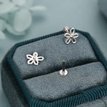 Sterling Silver Two Tone Daisy 16G Flat Back Labret Earrings