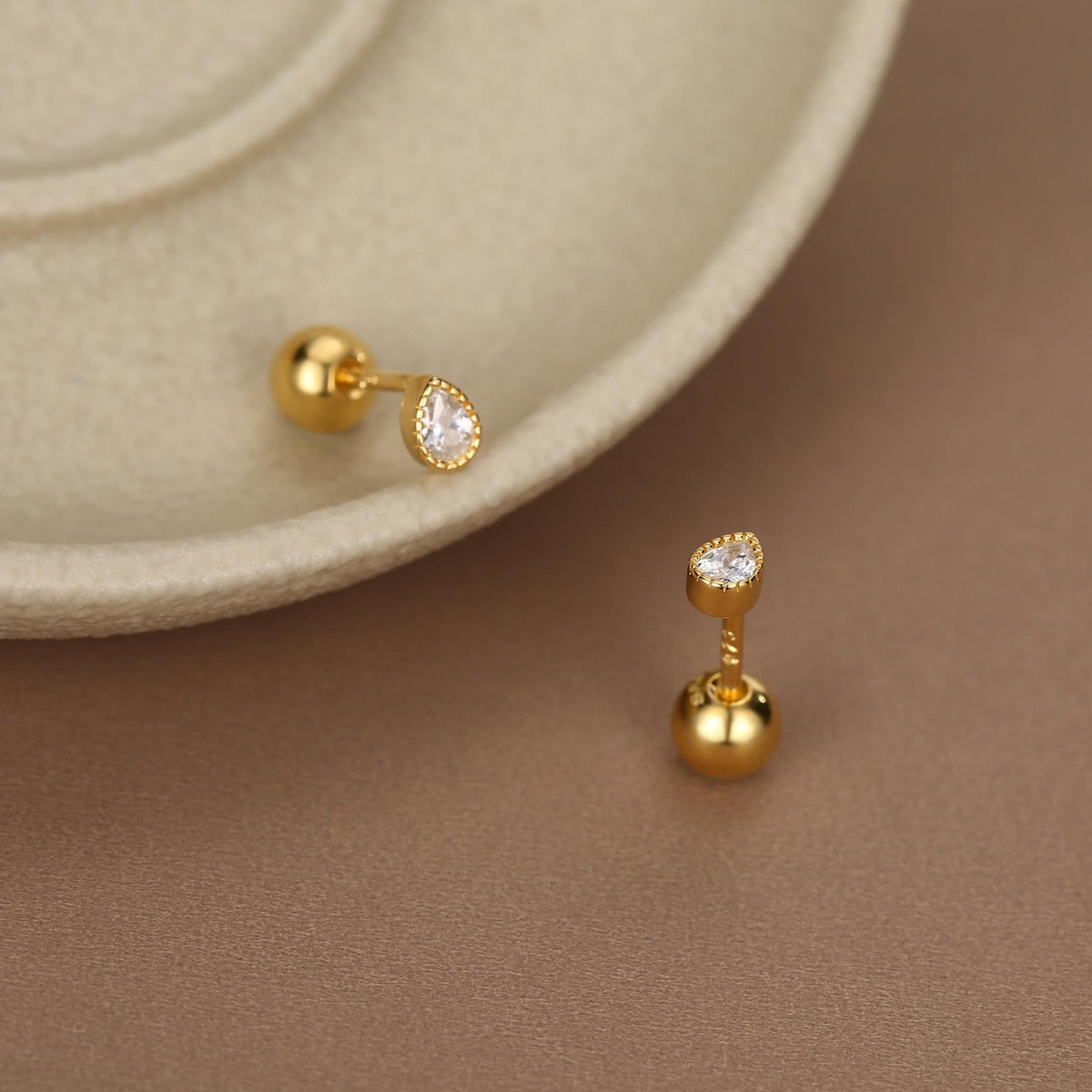 Sterling Silver Tiny Teardrop CZ 18G Screw Back Earrings