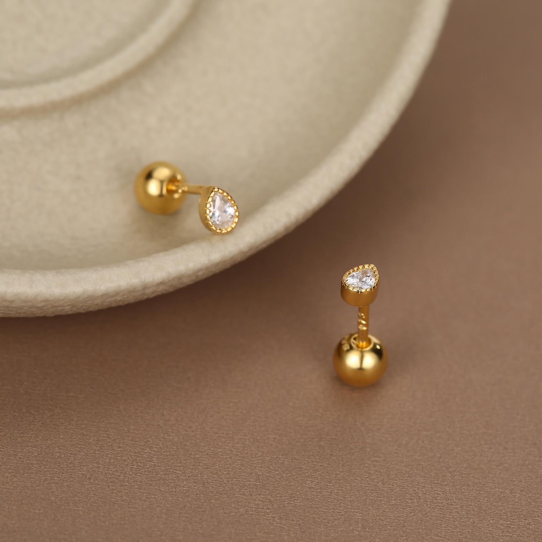 Sterling Silver Tiny Teardrop CZ 18G Screw Back Earrings