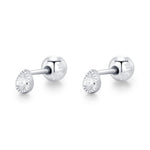 Sterling Silver Tiny Teardrop CZ 18G Screw Back Earrings