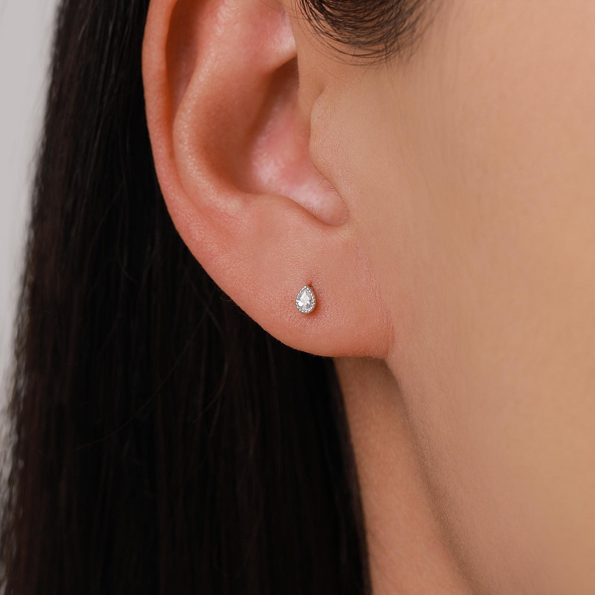 Sterling Silver Tiny Teardrop CZ 18G Screw Back Earrings