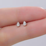 Tiny Droplet CZ Stud Earrings in Sterling Silver, Pear Cut CZ Stud Extra Tiny, Stacking Earrings, Dotted Bezel Vintage Inspired Design