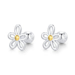Sterling Silver Two Tone Daisy 18G Screw Back Earrings