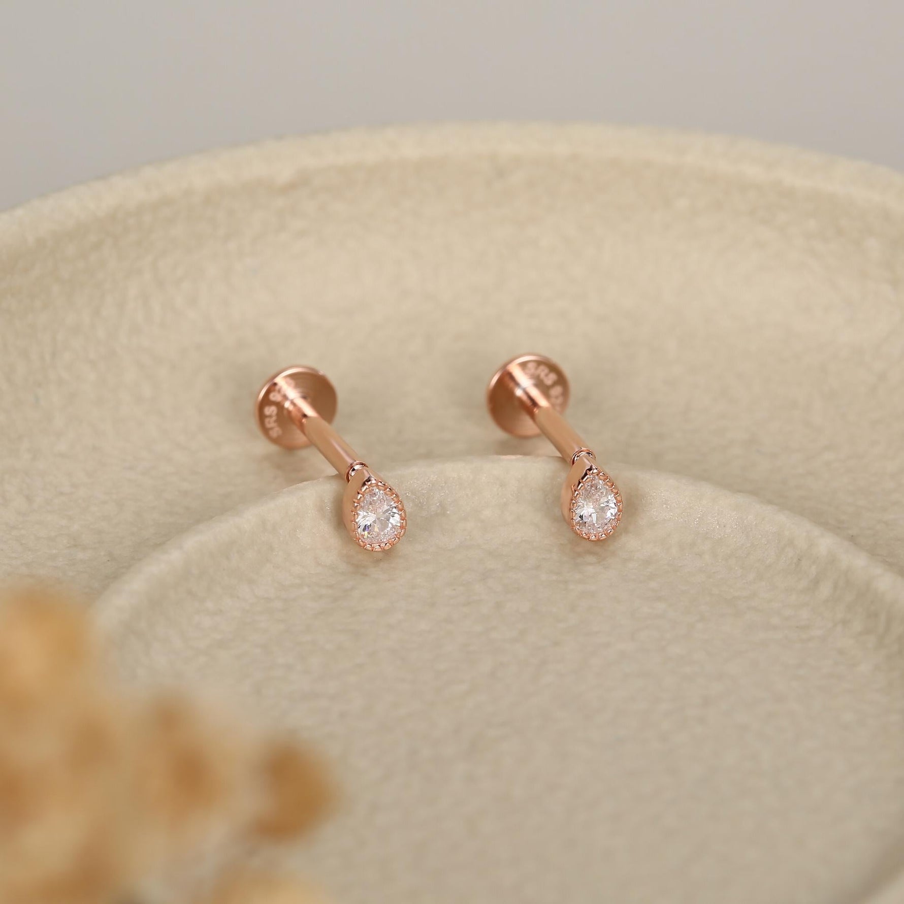 Sterling Silver Tiny Teardrop CZ 16G Flat Back Labret Earrings