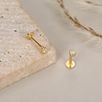 Sterling Silver Tiny Teardrop CZ 16G Flat Back Labret Earrings