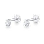 Sterling Silver Tiny Teardrop CZ 16G Flat Back Labret Earrings