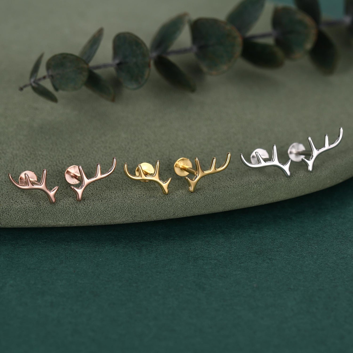 Sterling Silver Antler 16G Flat Back Labret Earrings