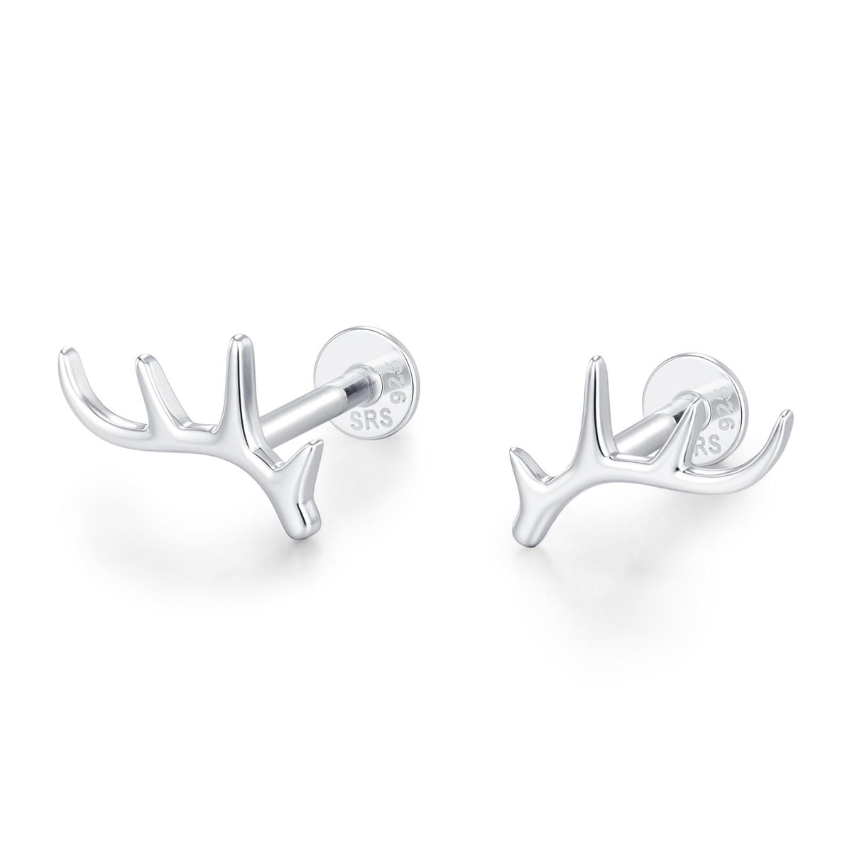 Sterling Silver Antler 16G Flat Back Labret Earrings