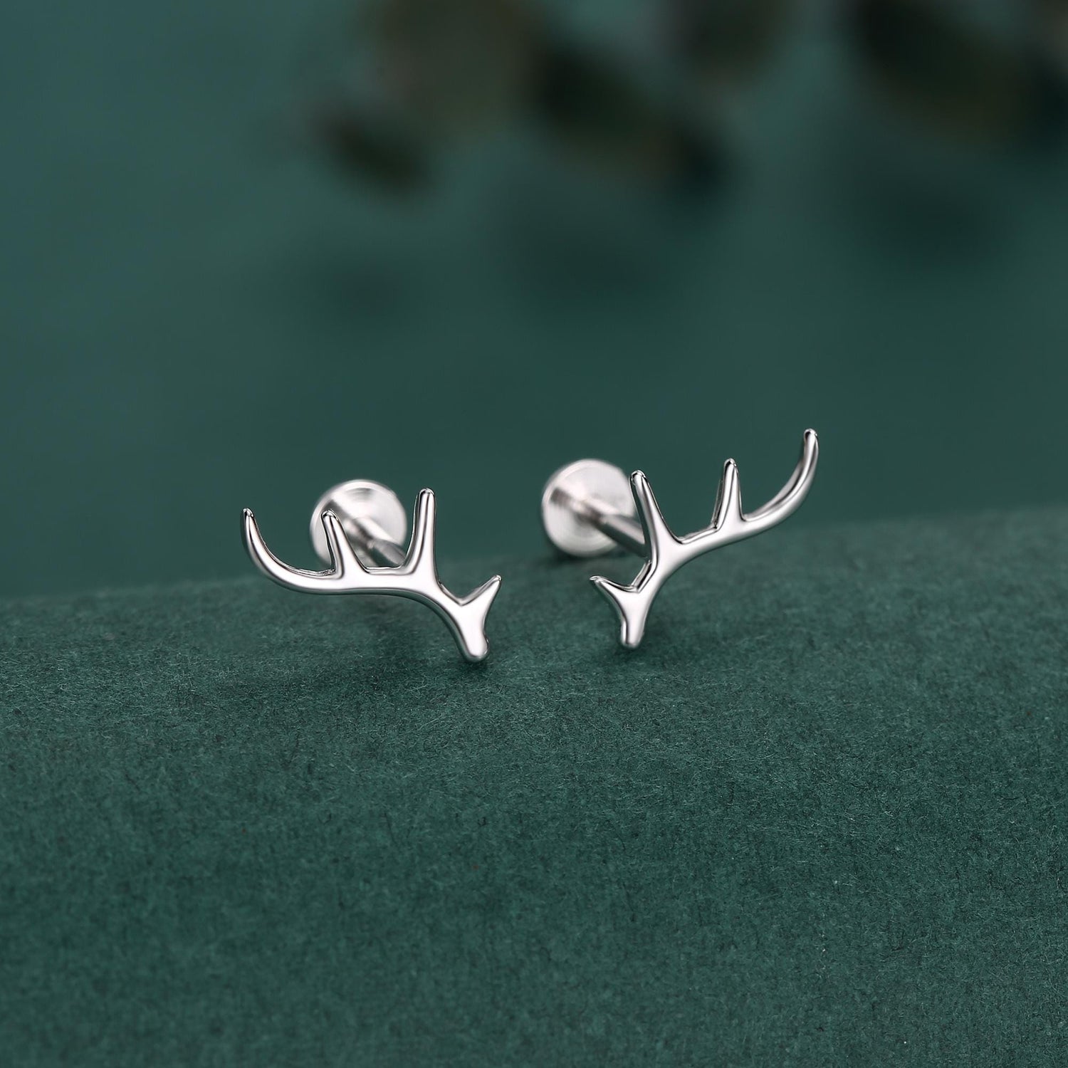 Sterling Silver Antler 16G Flat Back Labret Earrings