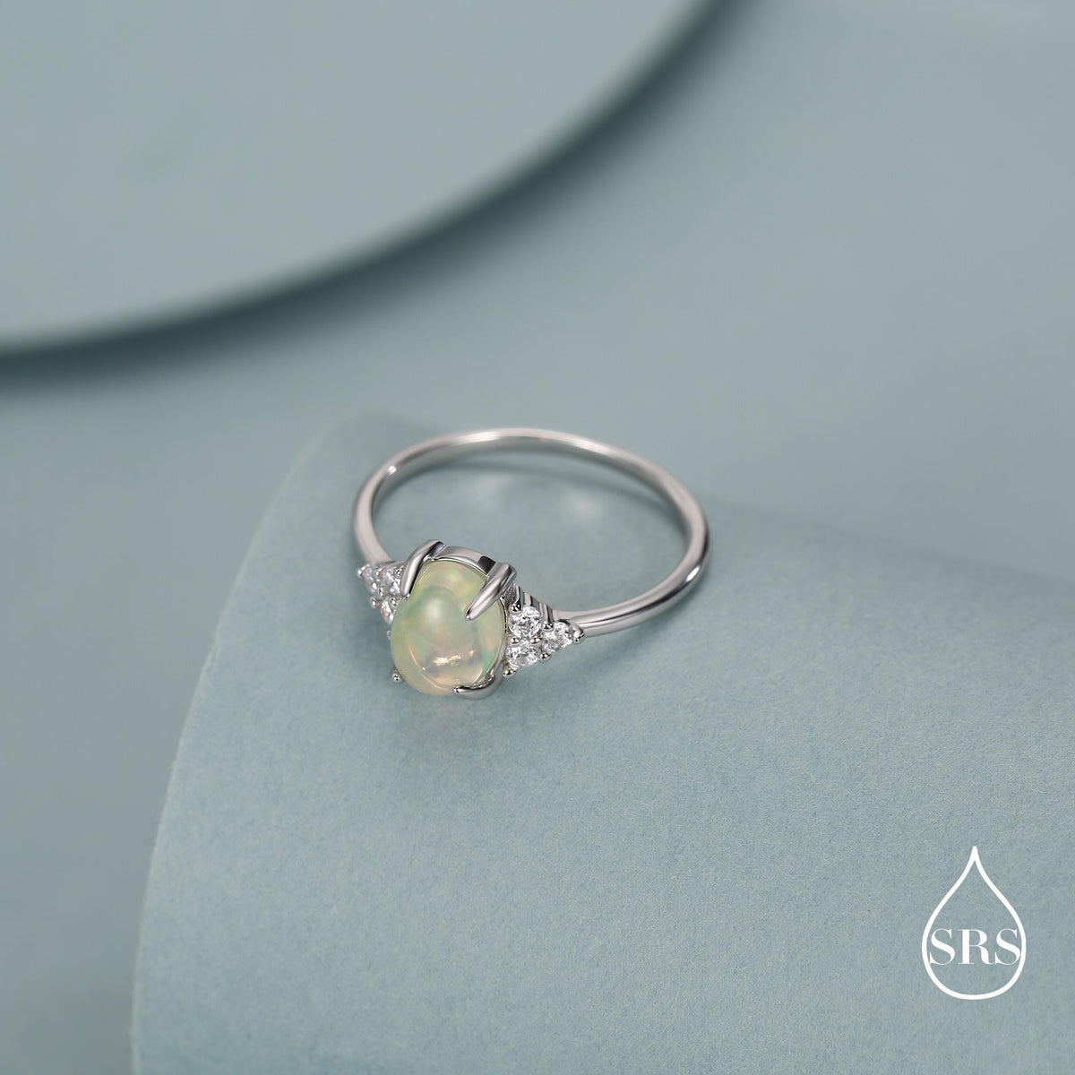 Sterling Silver Genuine Opal and CZ Oval Ring