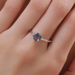 1 Carat Mystic Black CZ Ring in Sterling Silver, 6mm Mystic Topaz CZ Ring, US Size 5-8, Six Prong Ring, Colour Changing Black Crystal Ring