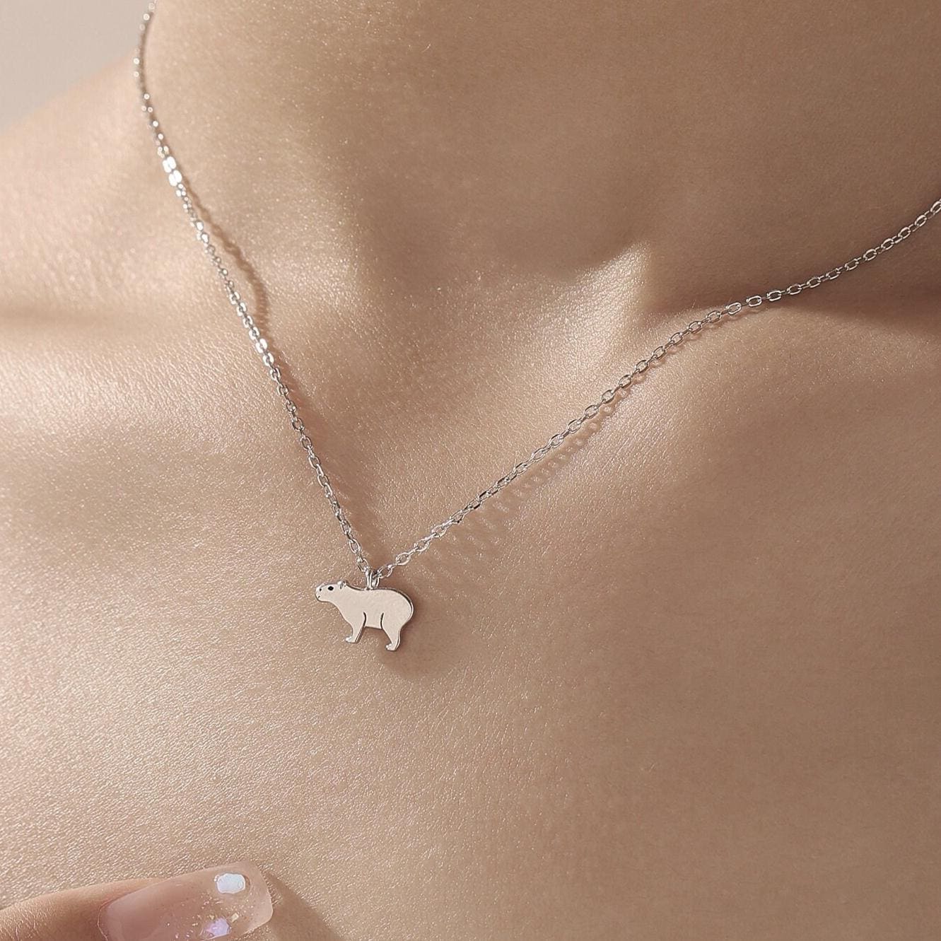 Tiny Capybara Pendant Necklace in Sterling Silver, Capybara Necklace, Small Capybara Pendant, Silver or Gold