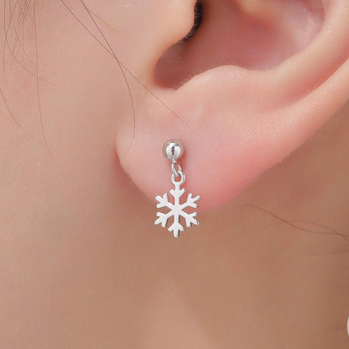 Minimalist Snowflake Dangle Stud Earrings in Sterling Silver, Silver, Gold or Rose Gold, Delicate Snowflake Earrings, Snow Earrings
