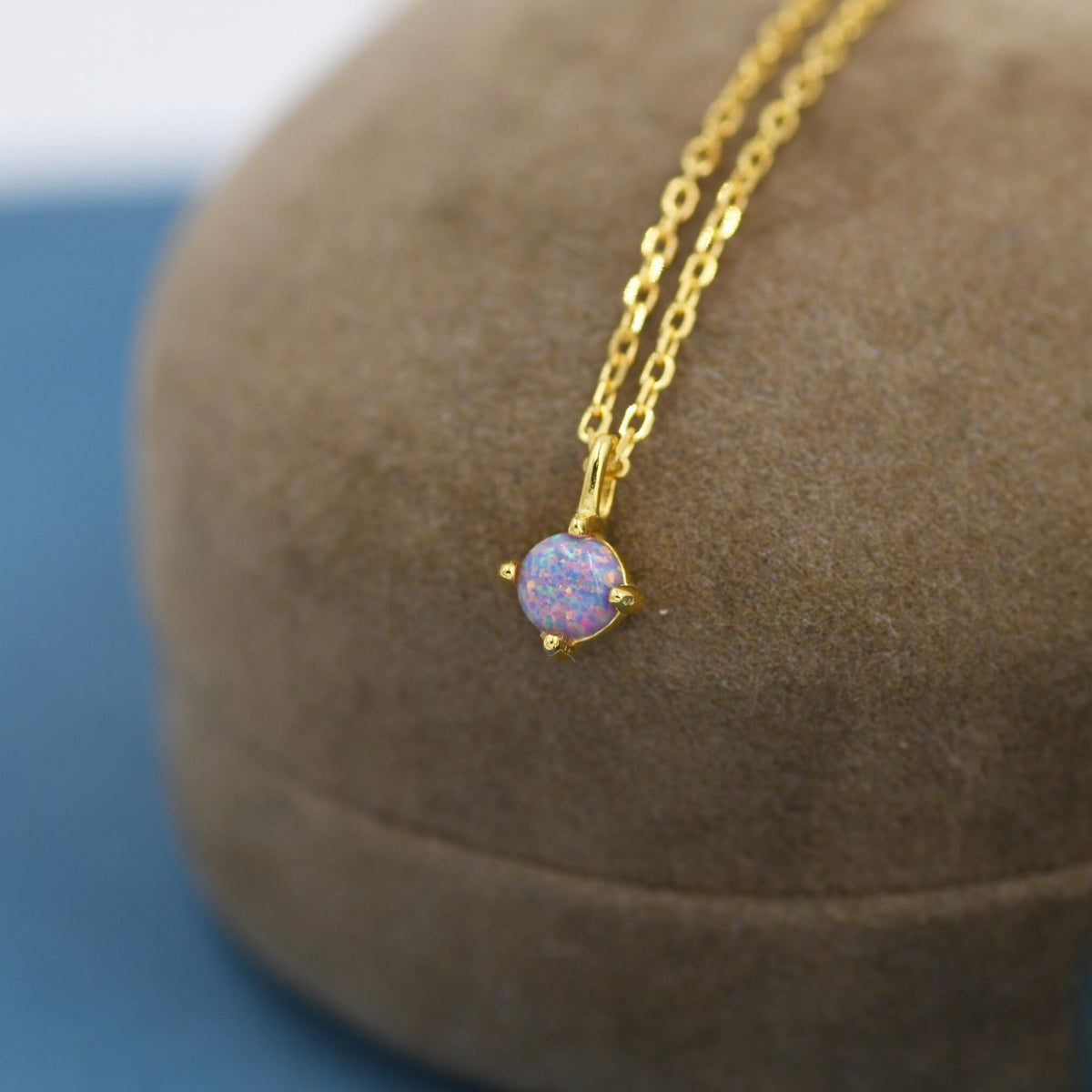 Very Small Cosmic Purple Opal Pendant Necklace in Sterling Silver, Silver or Gold, 5mm Lab Opal Necklace, Single Opal Necklace