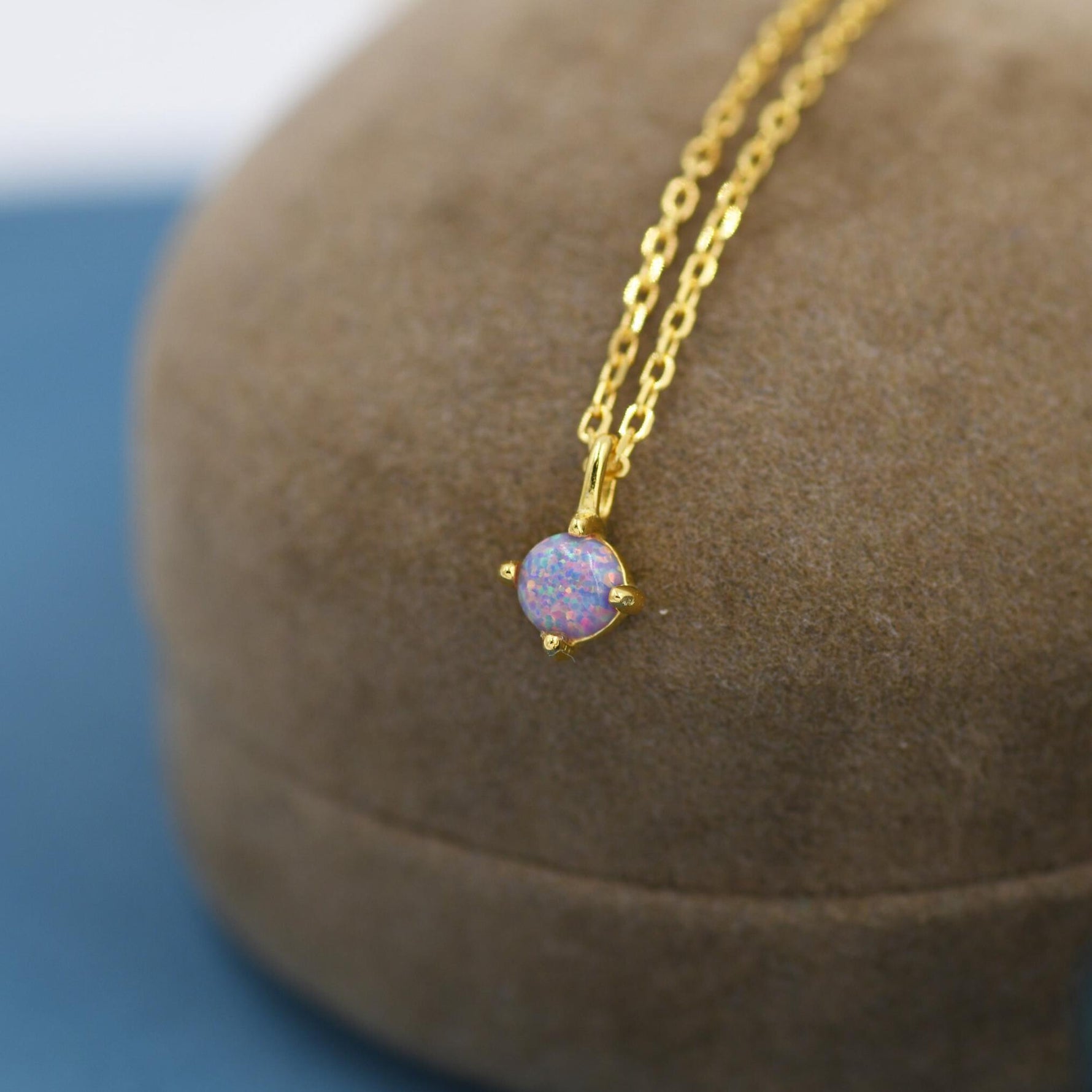 Very Small Cosmic Purple Opal Pendant Necklace in Sterling Silver, Silver or Gold, 5mm Lab Opal Necklace, Single Opal Necklace