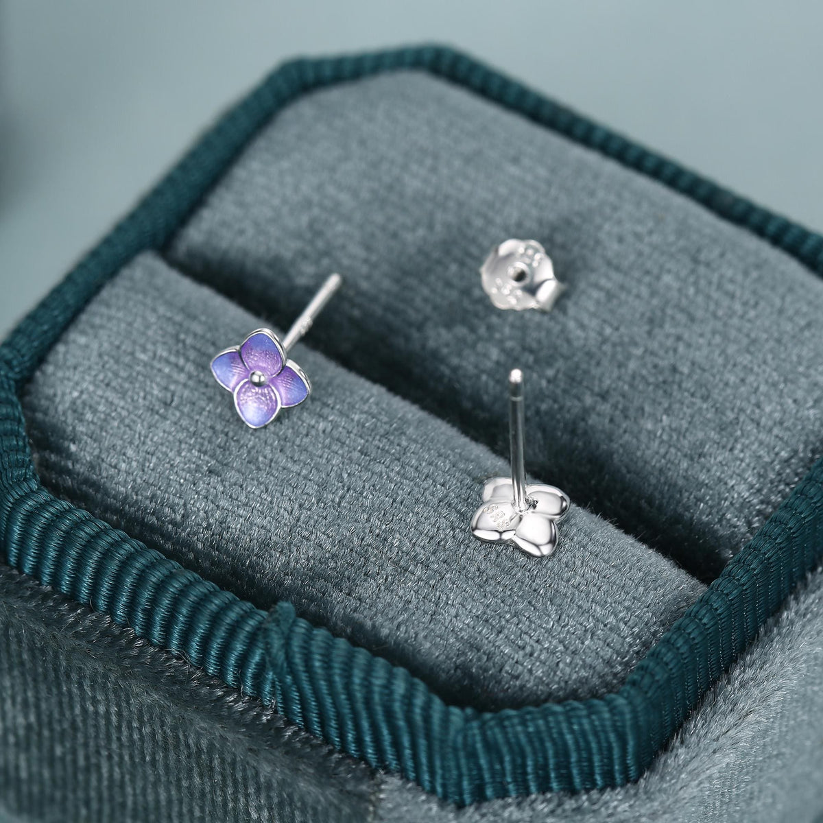 Sterling Silver Purple Hydrangea Enamel Stud Earrings