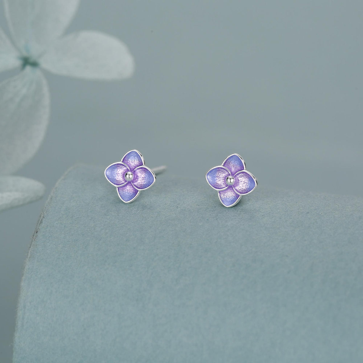 Sterling Silver Purple Hydrangea Enamel Stud Earrings