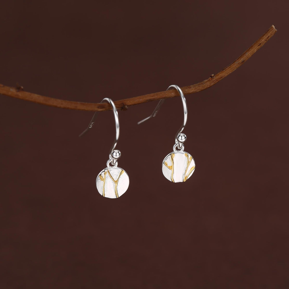 Sterling Silver Tiny Kintsugi Disk Drop Earrings