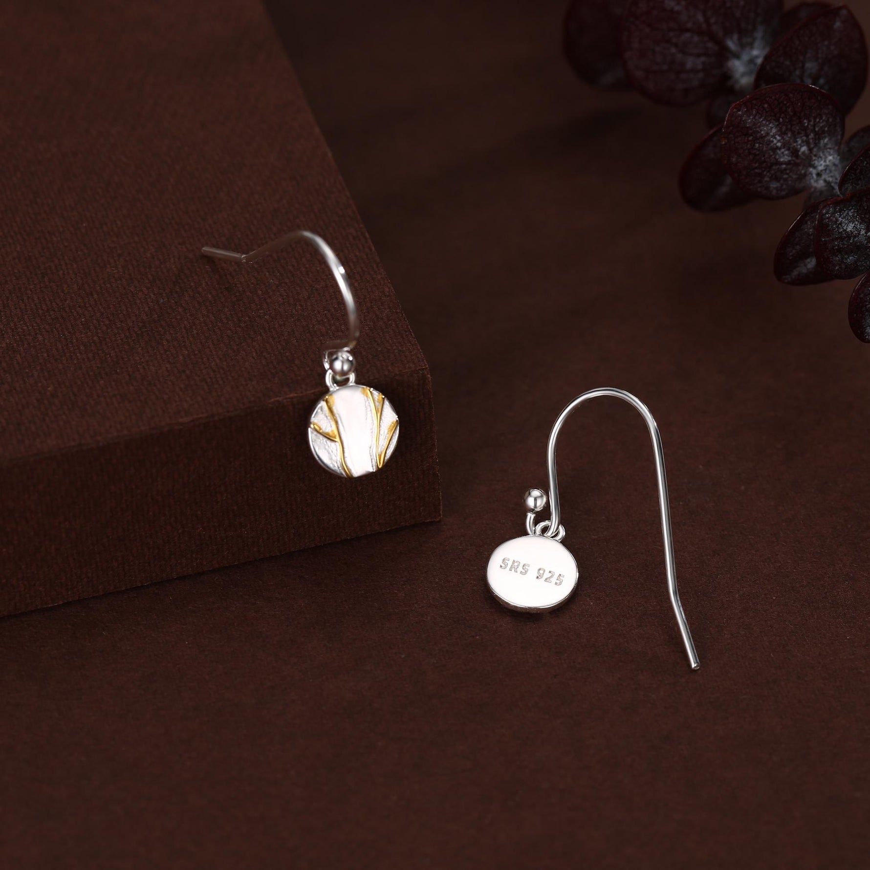 Sterling Silver Tiny Kintsugi Disk Drop Earrings