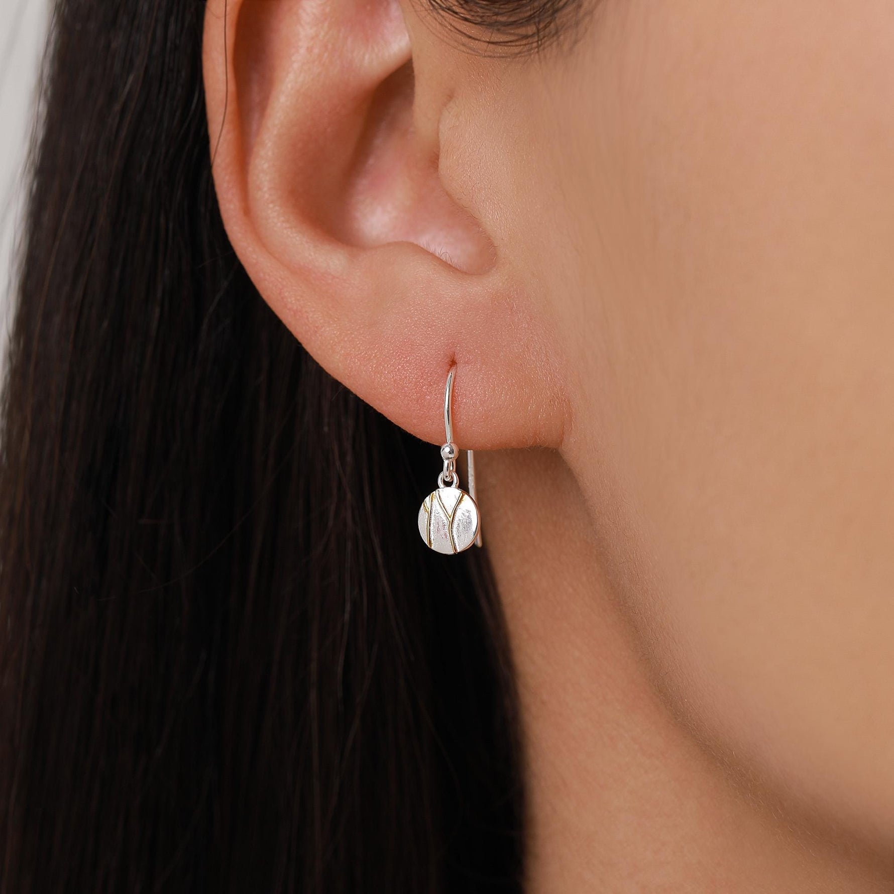 Sterling Silver Tiny Kintsugi Disk Drop Earrings