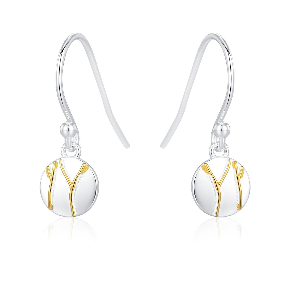 Sterling Silver Tiny Kintsugi Disk Drop Earrings