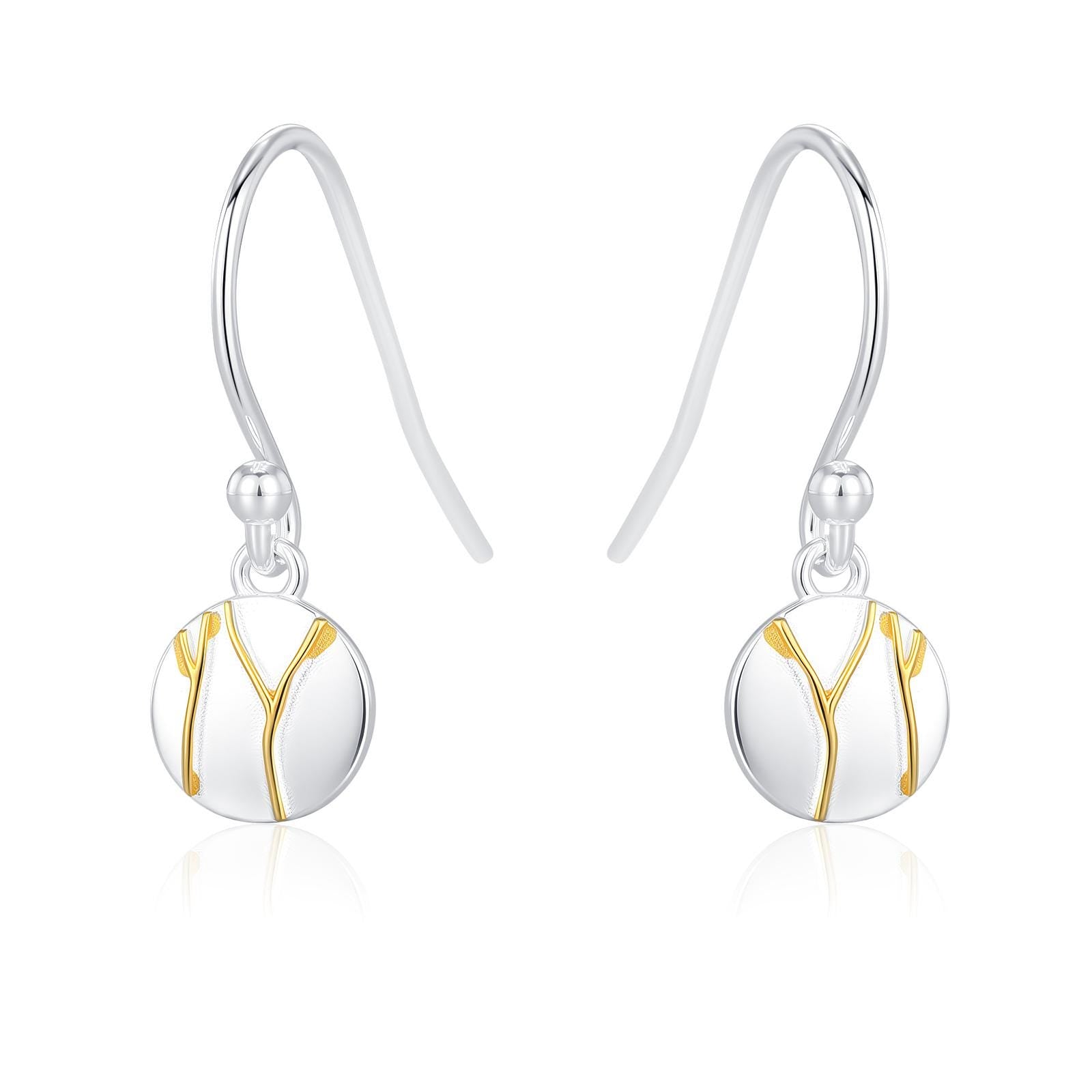 Sterling Silver Tiny Kintsugi Disk Drop Earrings
