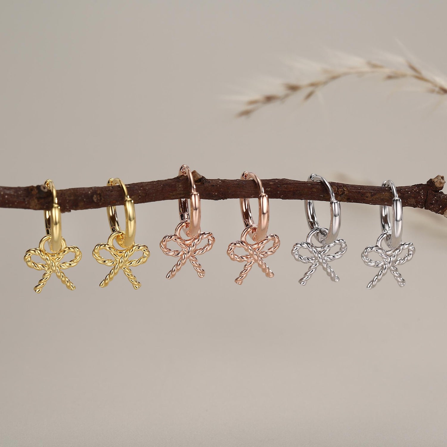 Sterling Silver Bow Charm Hoop Earrings