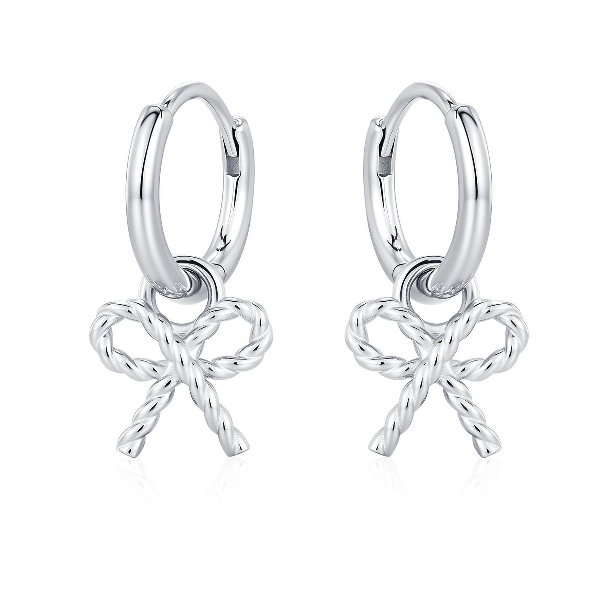 Sterling Silver Bow Charm Hoop Earrings