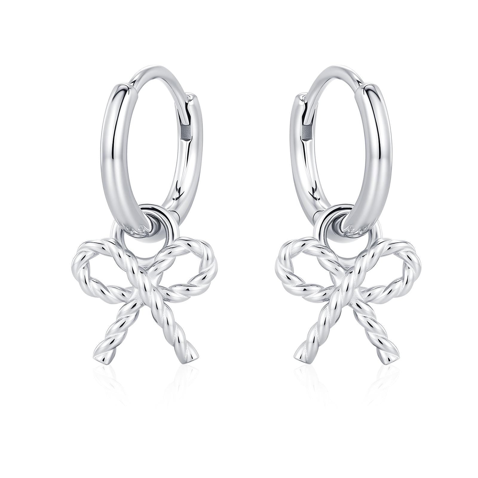 Sterling Silver Bow Charm Hoop Earrings