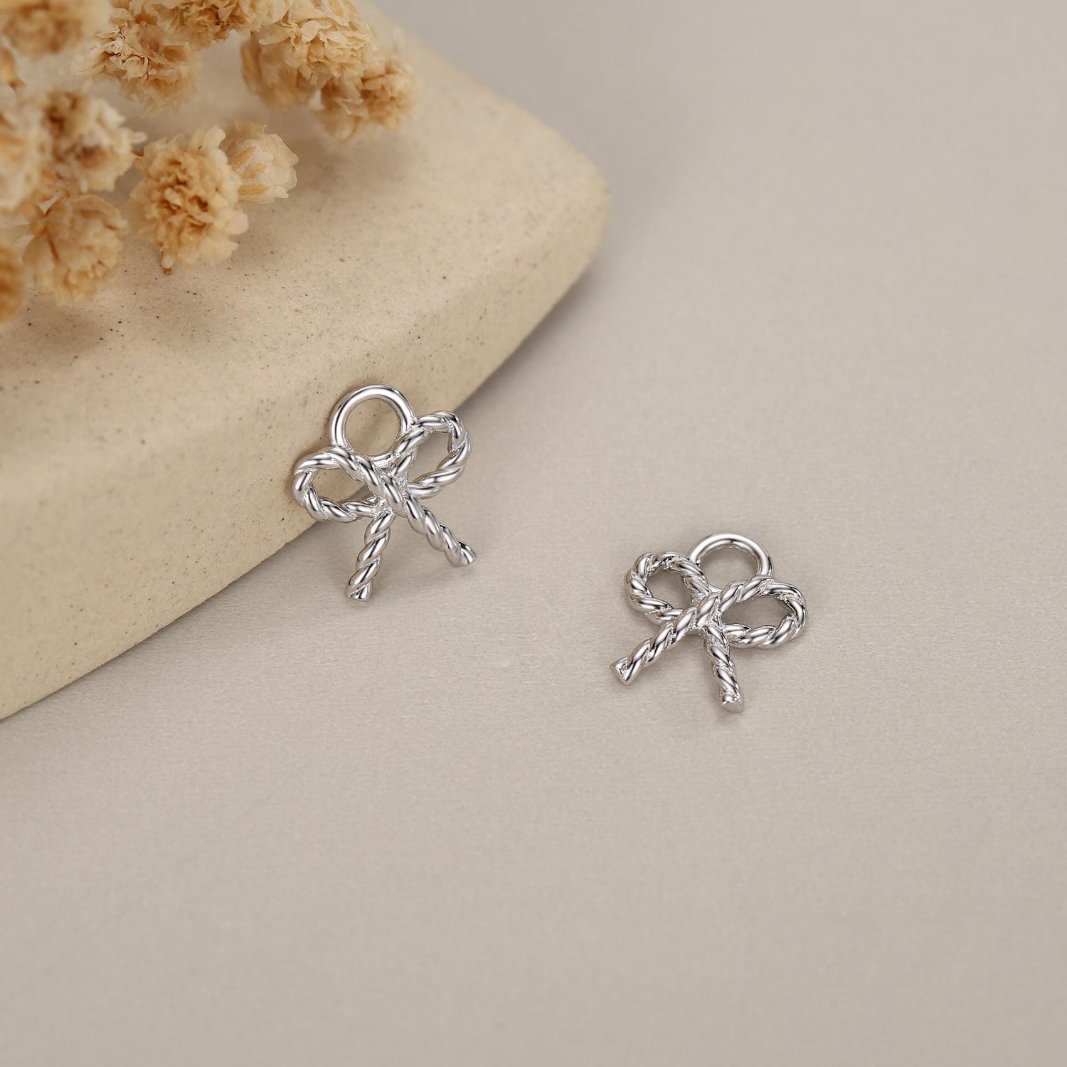 Sterling Silver Twisted Bow Charm for Earrings