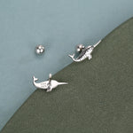 Sterling Silver Narwhal 18G Screw Back Stud Earrings