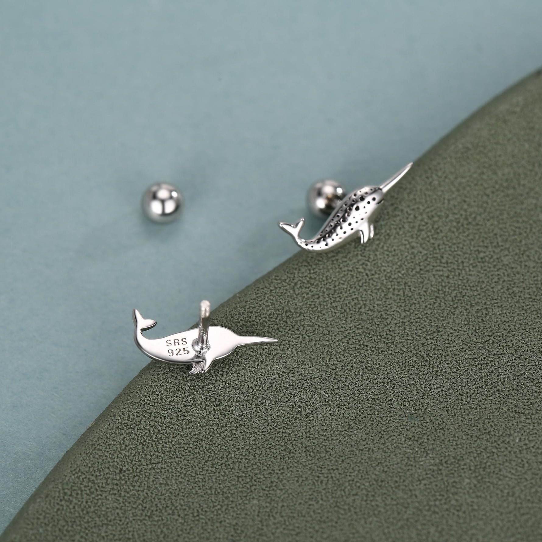 Sterling Silver Narwhal 18G Screw Back Stud Earrings