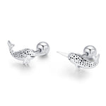Sterling Silver Narwhal 18G Screw Back Stud Earrings