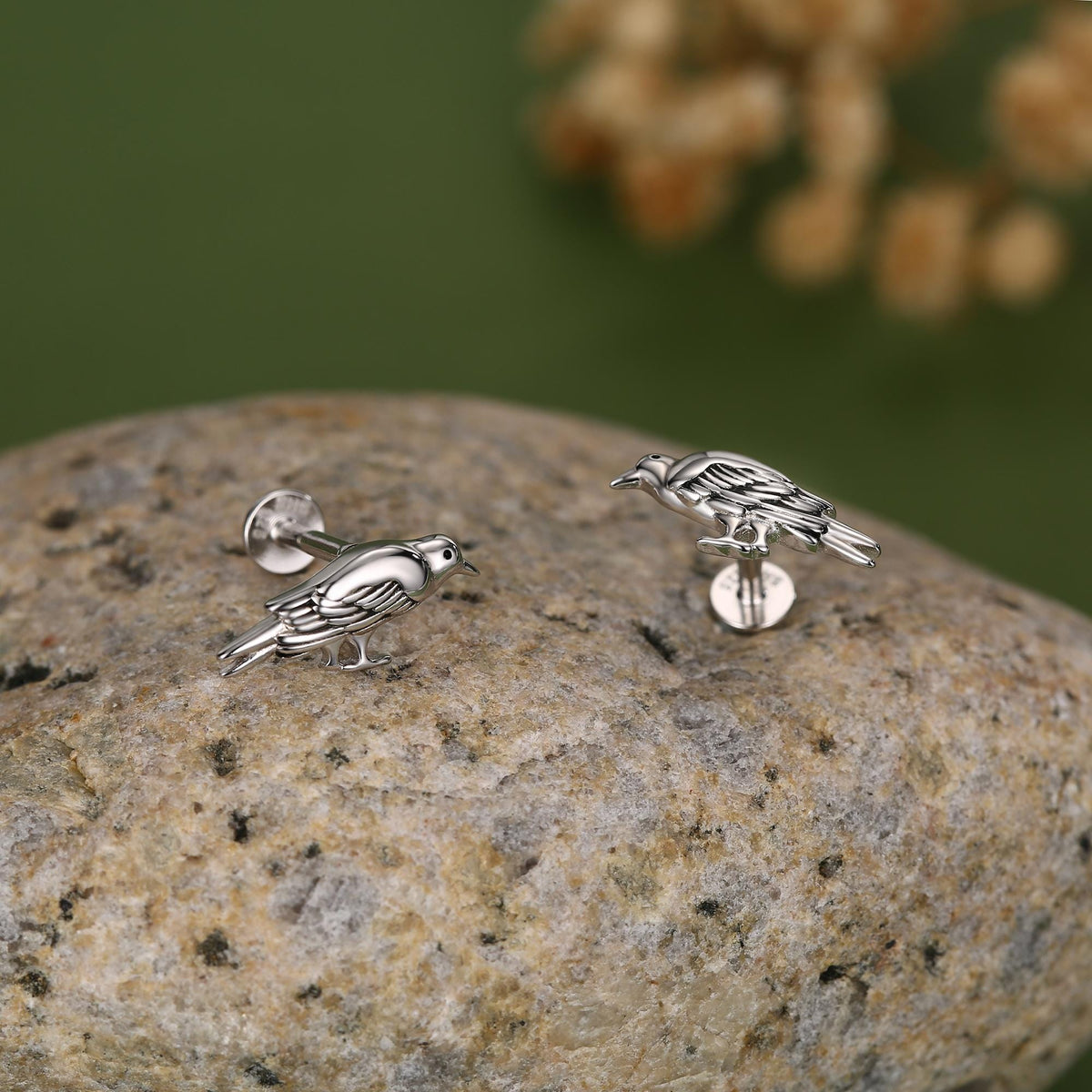 Sterling Silver Bird 16G Flat Back Labret Earrings
