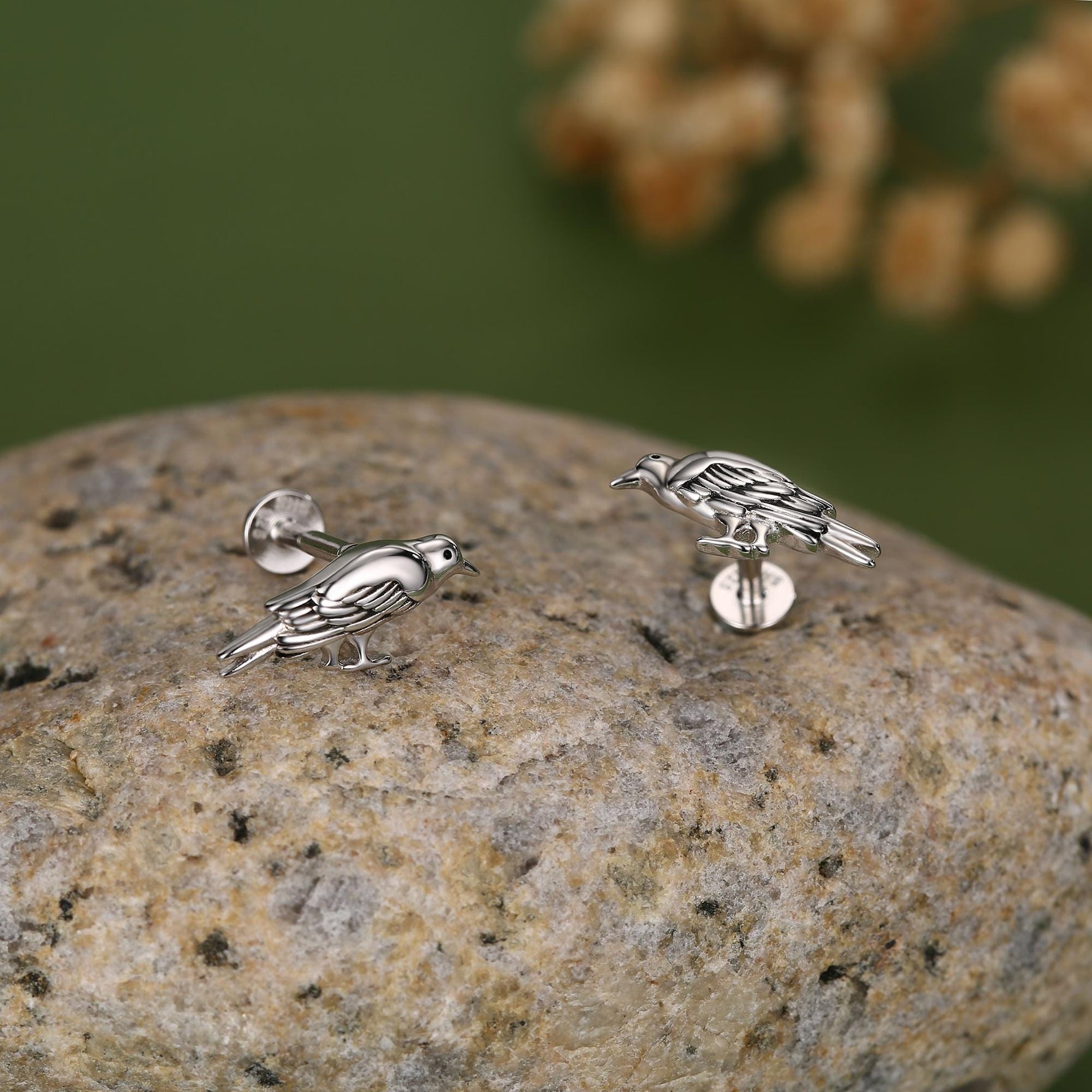 Sterling Silver Bird 16G Flat Back Labret Earrings