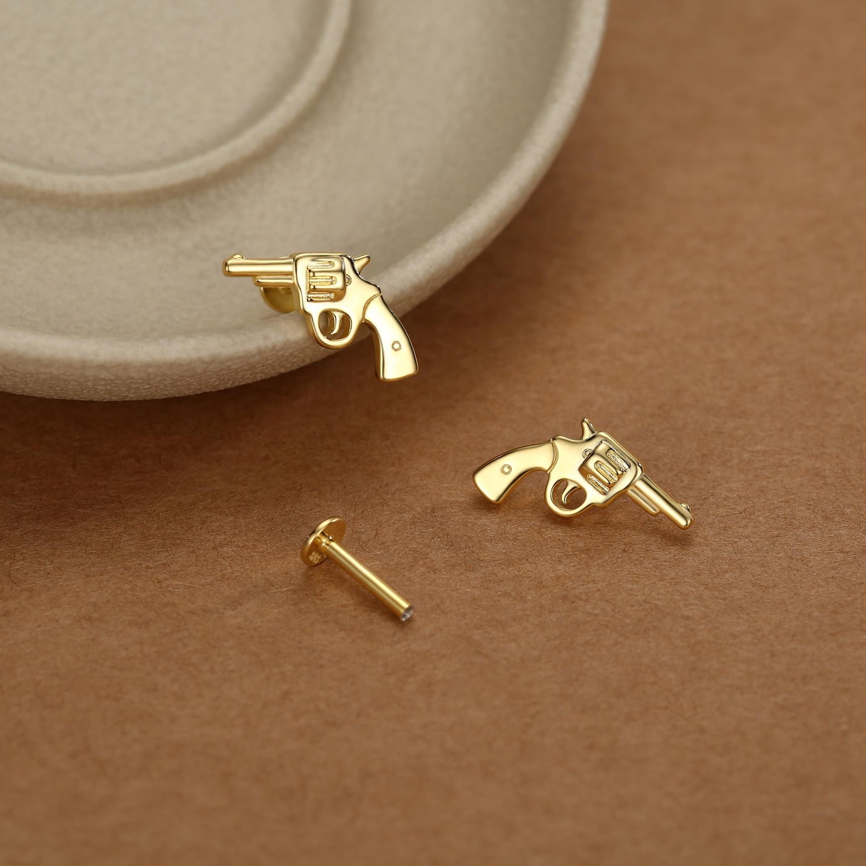 Sterling Silver Revolver 16G Internally Threaded Flat Back Earrings