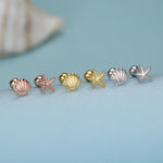 Sterling Silver Starfish and Shell 18G Screw Back Stud Earrings