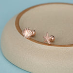 Sterling Silver Starfish and Shell 18G Screw Back Stud Earrings
