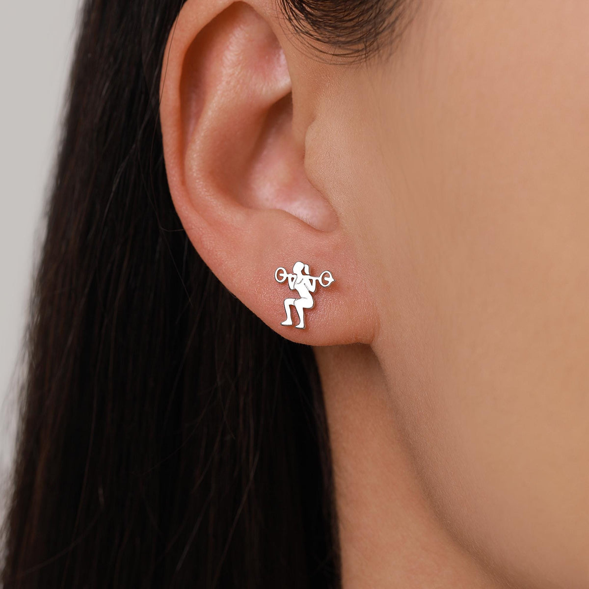 Sterling Silver Powerlifting 16G Mismatched Flat Back Labret Earrings