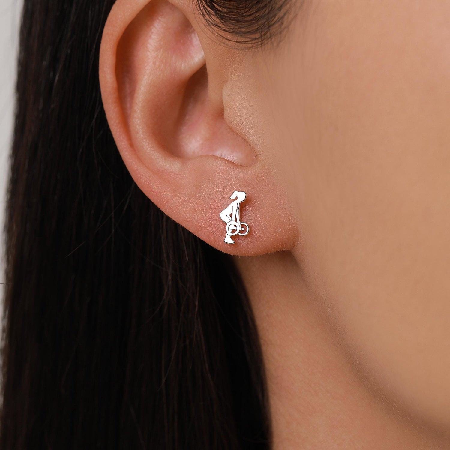 Sterling Silver Powerlifting 16G Mismatched Flat Back Labret Earrings