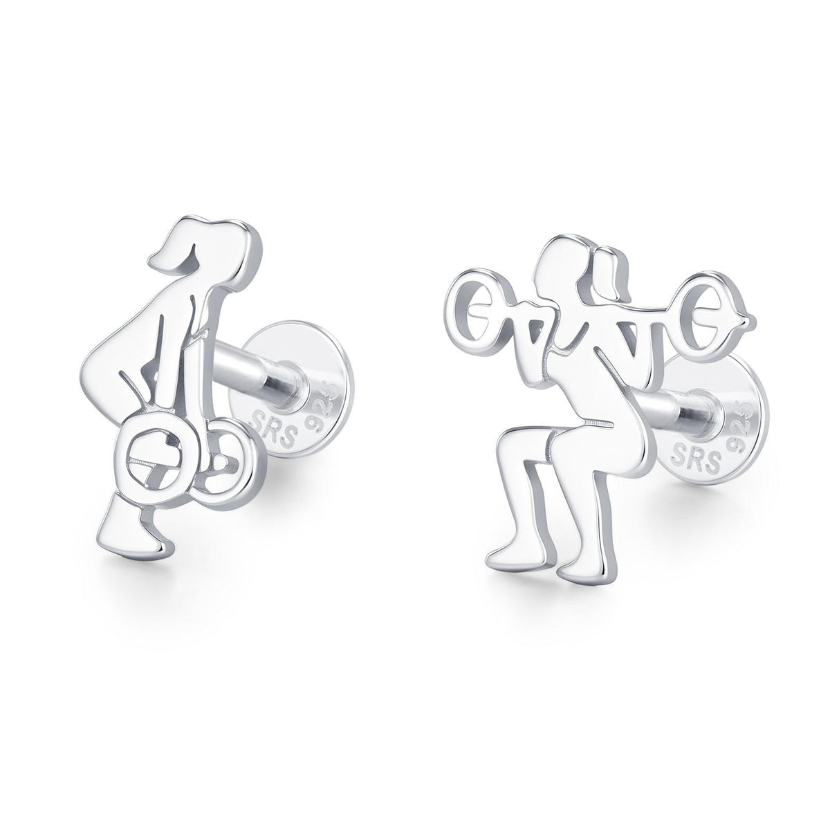 Sterling Silver Powerlifting 16G Mismatched Flat Back Labret Earrings
