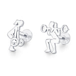 Sterling Silver Powerlifting 16G Mismatched Flat Back Labret Earrings