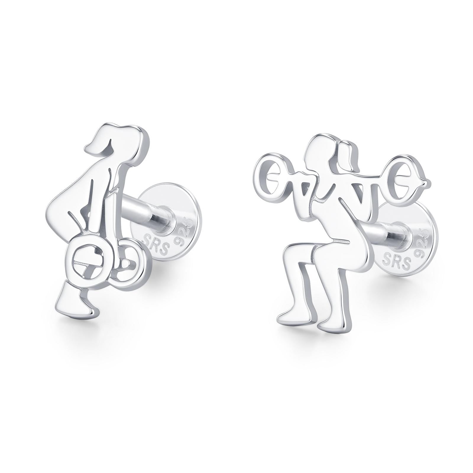 Sterling Silver Powerlifting 16G Mismatched Flat Back Labret Earrings