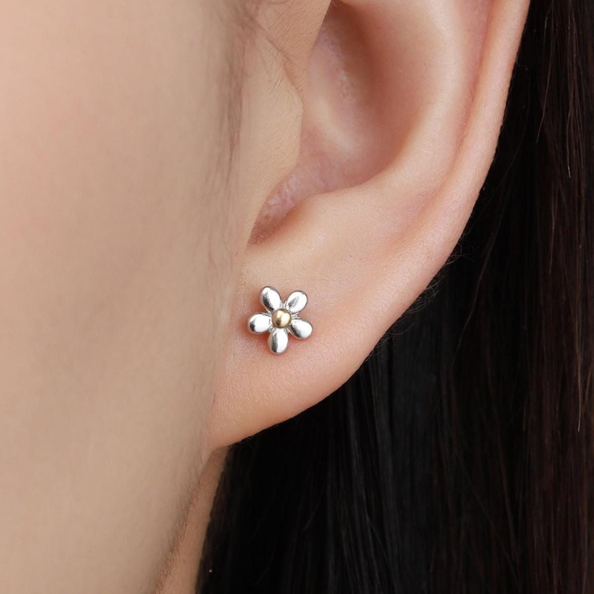 Tiny Little Forget-me-not Flower Stud Earrings in Sterling Silver, Cute Flower Stud, Tiny Flower Earrings, Floral Earrings