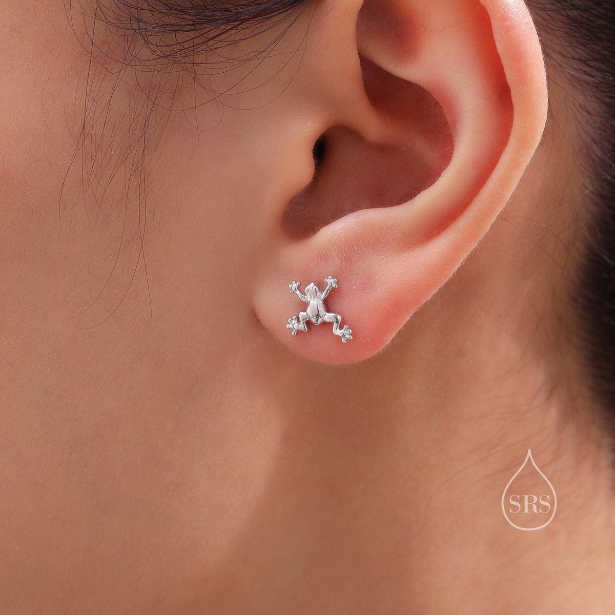 Tiny Frog / Screw Back / Internally Threaded Flat Back / Stud Earrings in Sterling Silver, Tree Frog Earrings, Silver or Gold or Rose Gold