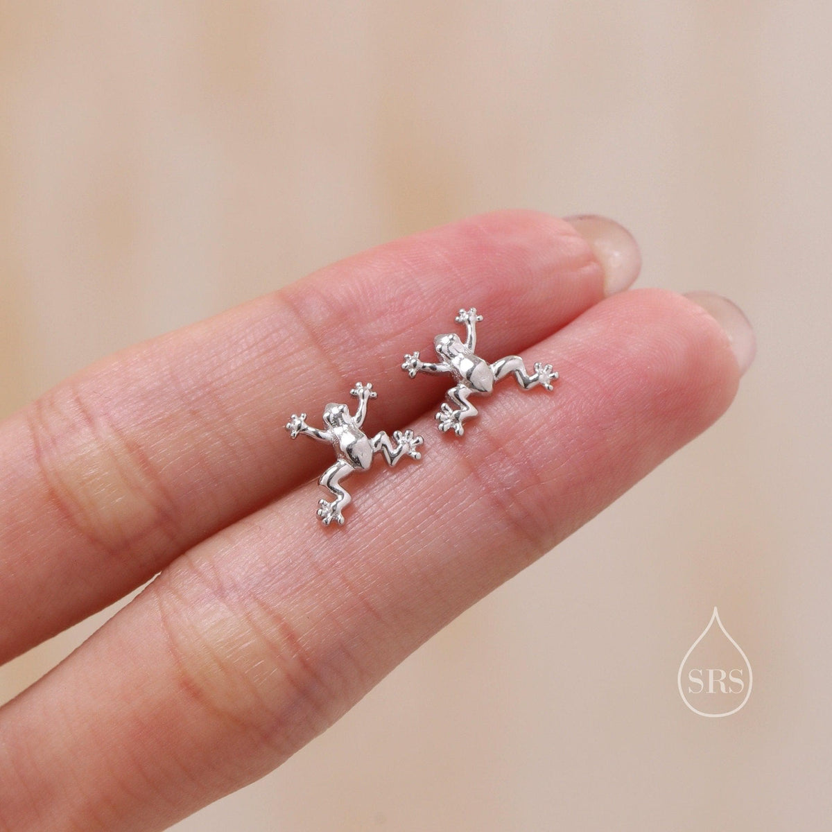 Tiny Frog / Screw Back / Internally Threaded Flat Back / Stud Earrings in Sterling Silver, Tree Frog Earrings, Silver or Gold or Rose Gold